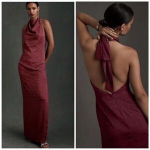 Anthropologie Fame and Partners Chrisley Jacquard Halter Dress Open Back Gown